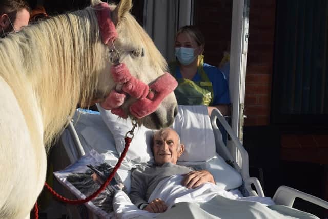 Jimmy, a patient at Trinity Hospice, had a visit from his horse Lola.