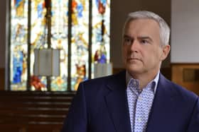 Huw Edwards at St Walburges, Preston. A £10,000 National Churches Trust Cornerstone Grant will help fund urgent repair work to the roof of St Walburge  and help keep the Grade I Listed church at the heart of the local community. The funding will help remove the church from the Historic England ‘Heritage at Risk’ register.