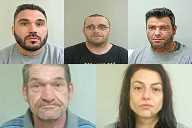 (Top row L-R) Dale Ryan, Darren Warren and David Simpson (Bottom row L-R) Joseph Sowerby and Amy Leat (Credit: Lancashire Police)