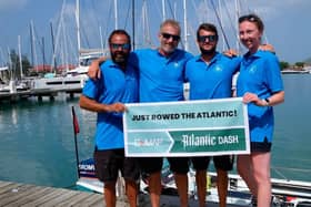 The Brightsides rowing team arrive in Antigua after rowing 3,200 miles across the Atlantic Ocean