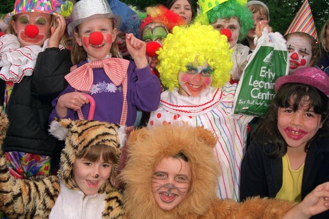 The clowns of 1st Middleforth Brownies bring some extra colour to Penwortham Gala in 1998