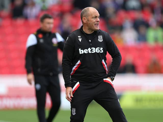 Stoke City manager Alex Neil gestures on the touchline during the Sky Bet Championship match at bet365 Stadium