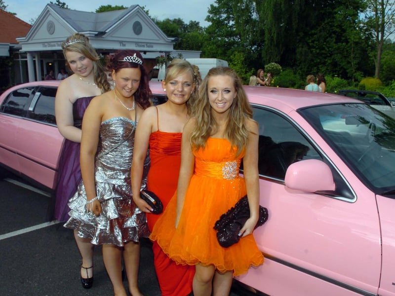 From left, Emily Terrell, Samantha Beattie, Jenny Pearce and Sophie Tk at the Penwortham Girls High School Prom at The Pines. They arrived in a pink Lincoln Town Car