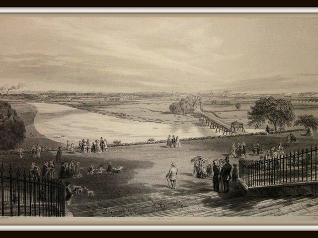 An 1860 lithograph of Avenham Park and River Ribble, Preston. The picture is by R P Cuff and published by Cuff Brothers West & Co. Picture courtesy of Preston Digital Archive