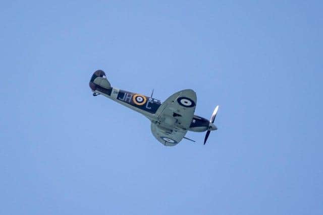 A Spitfire takes to the air during the 2023 Blackpool Airshow