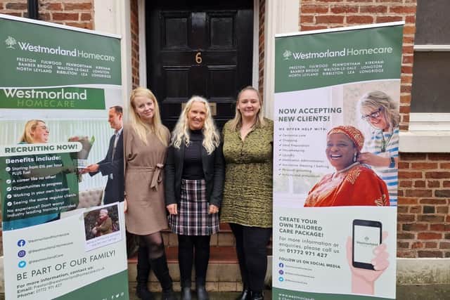 Charlotte Cooper, Tracey Redwood and Lisa Fisher at the Preston branch. Photo:  Westmorland Homecare