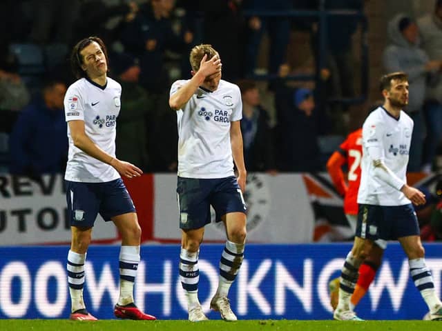 Preston North End's Ali McCann reacts to going a goal down, with Alvaro Fernandez (left) and Troy Parrott (right)