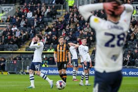 Preston North End's Troy Parrott reacts after missing a good chance