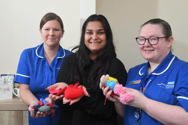 Student nurse Sarah Fearon pictured with Natalie Clough and Lynsey Robertson
