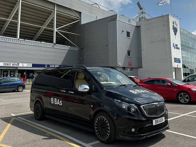 The BIBAs on Tour bus outside Deepdale Stadium