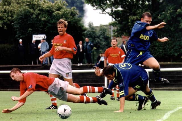Michael Jackson and Simon Davey in action for Preston North End against Wrexham in the 1997 Isle of Man International Festival final