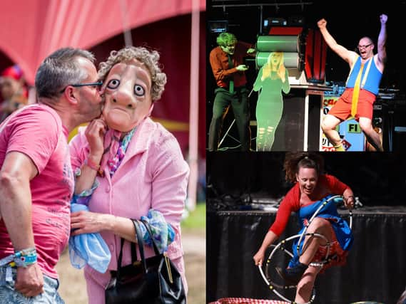 Some of the acts coming to the Gala in the Gardens - (clockwise from left) The Crimplene Crusaders, Angie Mac and Slightly Unusual