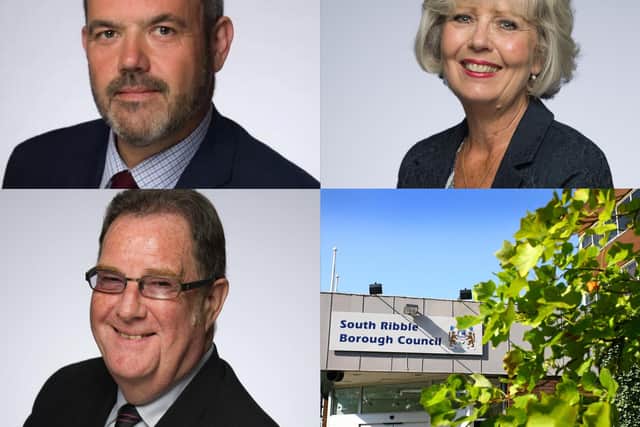 Clockwise from top left - Cllr Paul Foster (Labour leader of South Ribble Borough Council), Cllr Karen Walton (Conservative opposition leader) and Cllr David Howarth (Liberal Democrat group leader)