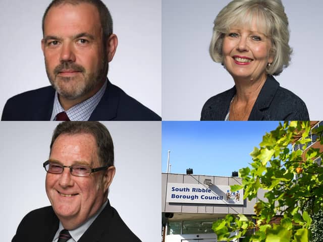 Clockwise from top left - Cllr Paul Foster (Labour leader of South Ribble Borough Council), Cllr Karen Walton (Conservative opposition leader) and Cllr David Howarth (Liberal Democrat group leader)
