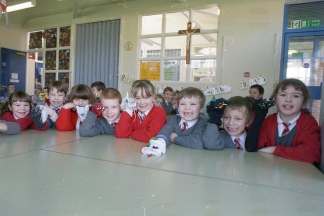 Children at St Gregory's RC Primary School in Preston with their puppets