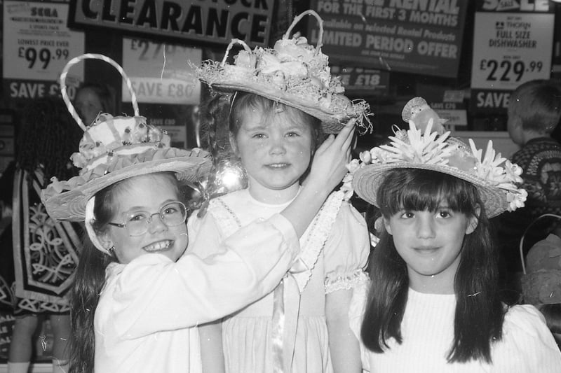 A wealth of colourful hats went on show in an Easter bonnet contest in Preston. Young boys and girls paraded their home-made bonnets in a competition organised by the Fishergate Centre, Preston, over Easter. Pictured above Rachel and Cheryl Brennan and Lisa Hawarden parade