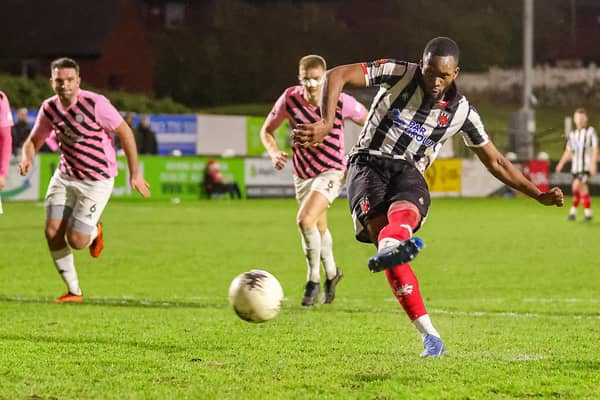 Carlton Ubaezuonu slots home a penalty when Chorley defeated Curzon Ashton 4-0 in December (photo: David Airey/dia_images)