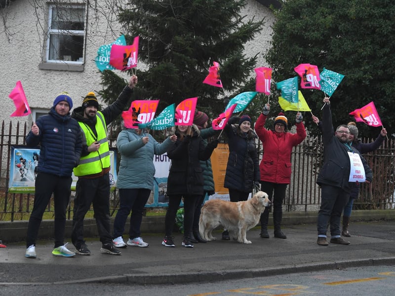 Picket line outside Hutton Grammar School