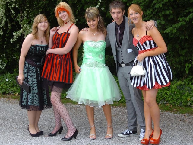 School leavers (from left) Jennifer Davies, Andrea Bentley, Karena Baines, Jack Knight, and Natalie Bamber at the 2010 Our Lady's High School prom night at Bartle Hall