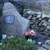 The memorial to Colin Buckley, Darren Burgess, Gary Tindall and Chris Waters, who were killed whilst maintaining the railway in Tebay.