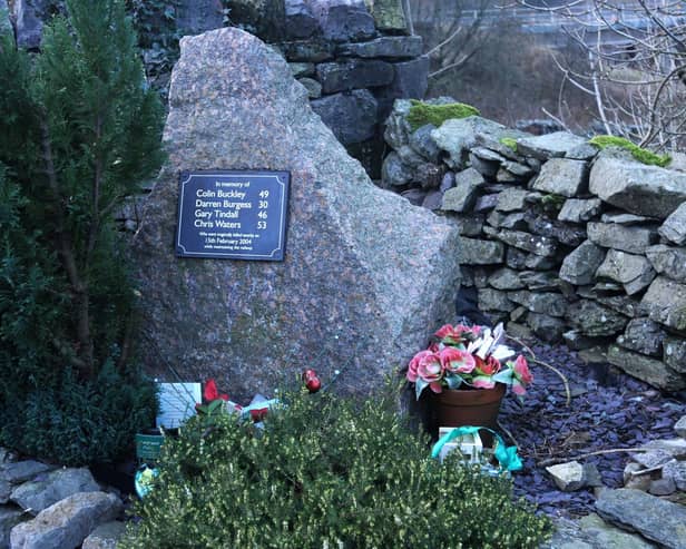 The memorial to Colin Buckley, Darren Burgess, Gary Tindall and Chris Waters, who were killed whilst maintaining the railway in Tebay.