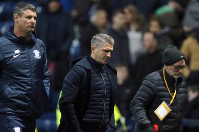 Preston North End manager Ryan Lowe cuts a dejected figure as he makes his way towards the tunnel at the final whistle
