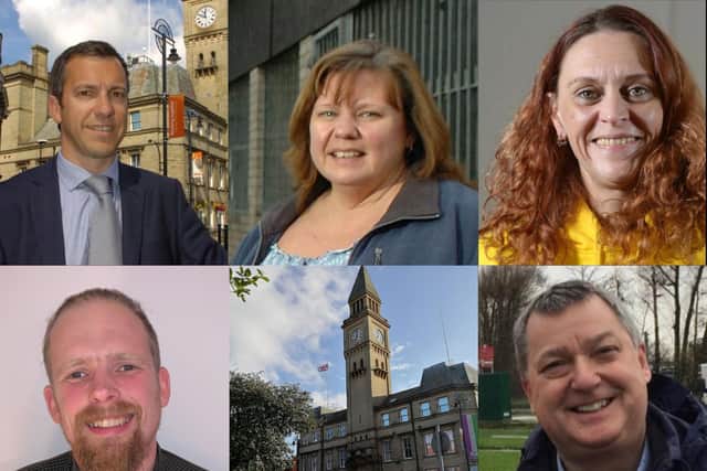 The parties contesting some or all of the seats up for grabs at the Chorley Council elections on 5th May, as represented by  (clockwise from top left): Labour group and current council leader Alistair Bradley; deputy Conservative group leader Debra Platt; Jenny Hurley, standing for the Trade Unionist and Socialist Coalition; John Wright from the Chorley Liberal Democrats; and co-ordinator of the Green Party in Chorley, Andy Hunter Rossall