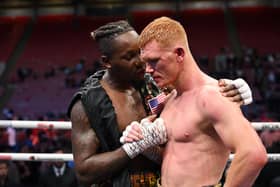 Sean Hemphill consoles Mark Jeffers following their super-middleweight fight (Photo by Ben Roberts Photo/Getty Images)