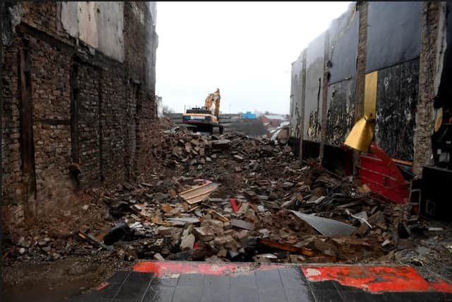 A pile of bricks is all that is left of Tokyo Jo's.