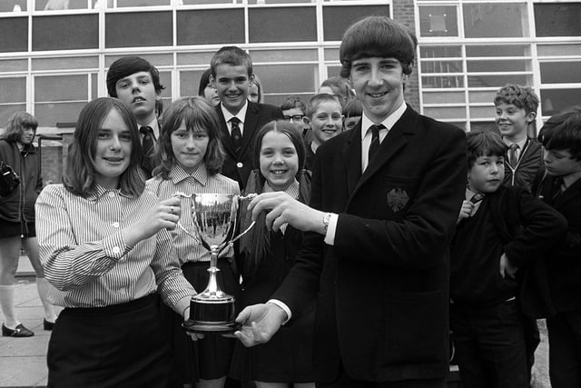 Pupils from Tulketh High School celebrate success in the 1971 Cycling Challenge Cup