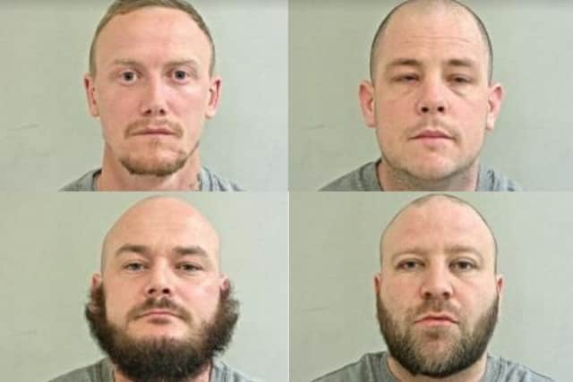 From top left clockwise: Daniel Lewis, Daniel Holding,  Matthew Lowe and Anthony Heaton have been arrested following a series of store robberies in Leyland, Preston, Chorley and Warrington.