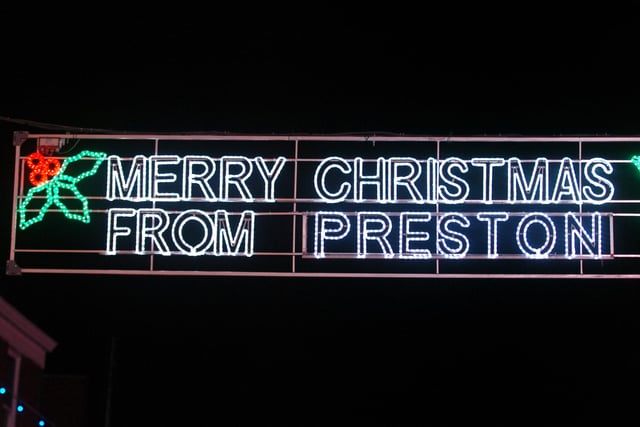 A welcome to Preston in Christmas lights