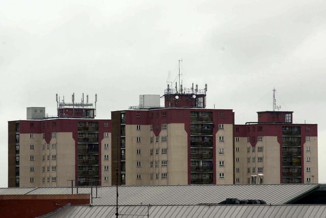 A view of the top of Moor Lane flats - showing a number of telephone masts