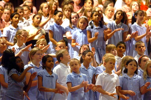 Children in the choir at Preston Schools Music Festival at Preston Guild Hall
