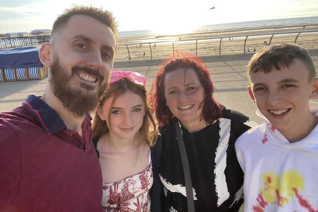 Beth, 37, pictured with her husband Jake, 31, son Adam , 16, and daughter Emma 15