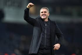 Preston North End manager Ryan Lowe celebrates after the final whistle following the match at West Brom