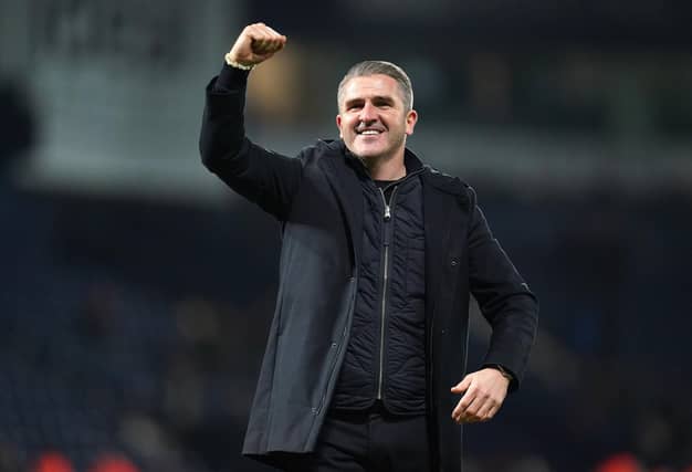 Preston North End manager Ryan Lowe celebrates after the final whistle following the match at West Brom