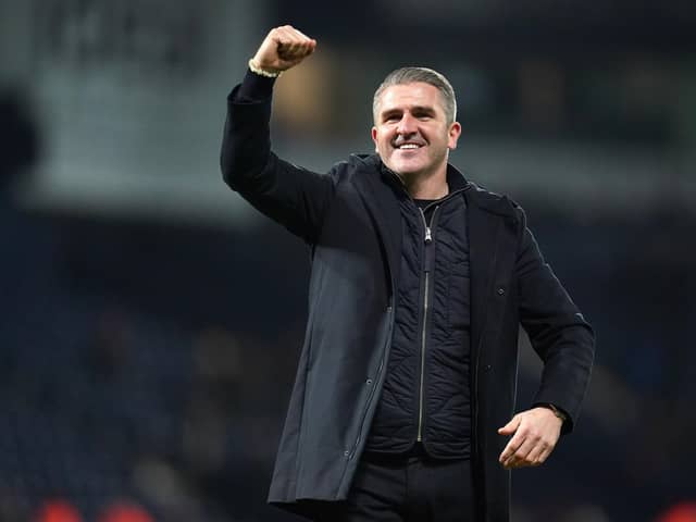 Preston North End manager Ryan Lowe celebrates after the final whistle following the match at West Brom
