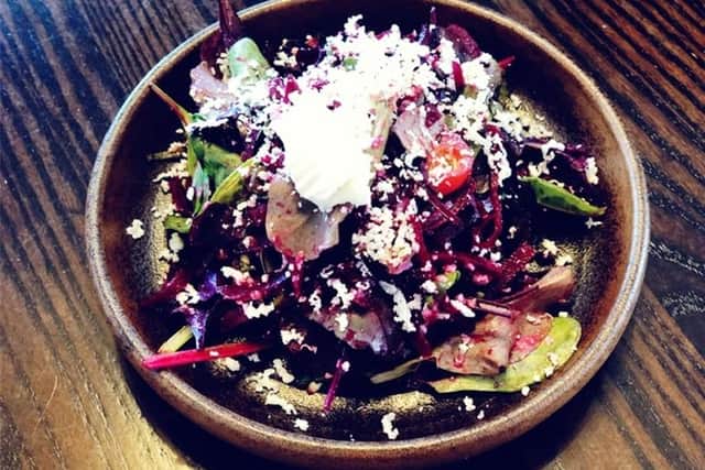 The pickled beetroot and goat's cheese salad for starters.