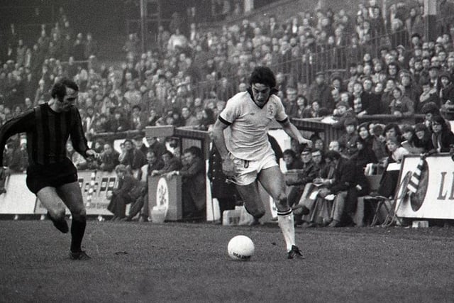Mike Elwiss in action for PNE against Halifax in 1976