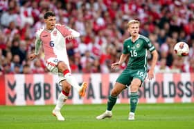 Denmark's Andreas Christensen (left) and Northern Ireland's Ali McCann battle for the ball