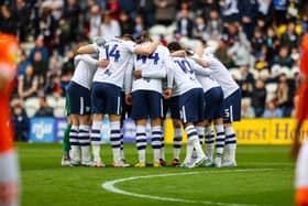 Preston North End players huddle before kick off against Deepdale