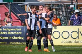 Chorley celebrate a rare goal at Victory Park this season (photo: Stefan Willoughby)