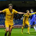Paul Huntington celebrates scoring Preston North End's winner against Gillingham in October 2014