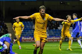 Paul Huntington celebrates scoring Preston North End's winner against Gillingham in October 2014