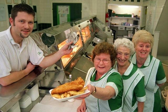 It's the Happy Haddock again on Plungington Road, Preston, this time pictured in 1998 with Jonathan Noblett, manager with, from left, Marylin Peat, Marie Barnes and Ann Collins