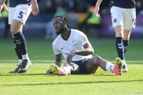 Preston North End's Joshua Onomah on the floor at Millwall