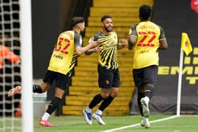 Watford's Andre Gray scoring in the Championship two seasons ago.