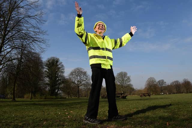 Photo Neil Cross; 88 year old Ernest Wrennall from Leyland has walked 10,000 steps every day for a year - 3.65 million steps to raise funds for Christian Aid