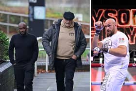 Left, Babikir Elmosbah director of Holiday Car Parks Manchester Ltd with John Fury. Right: boxer Tyson Fury. Image: PA